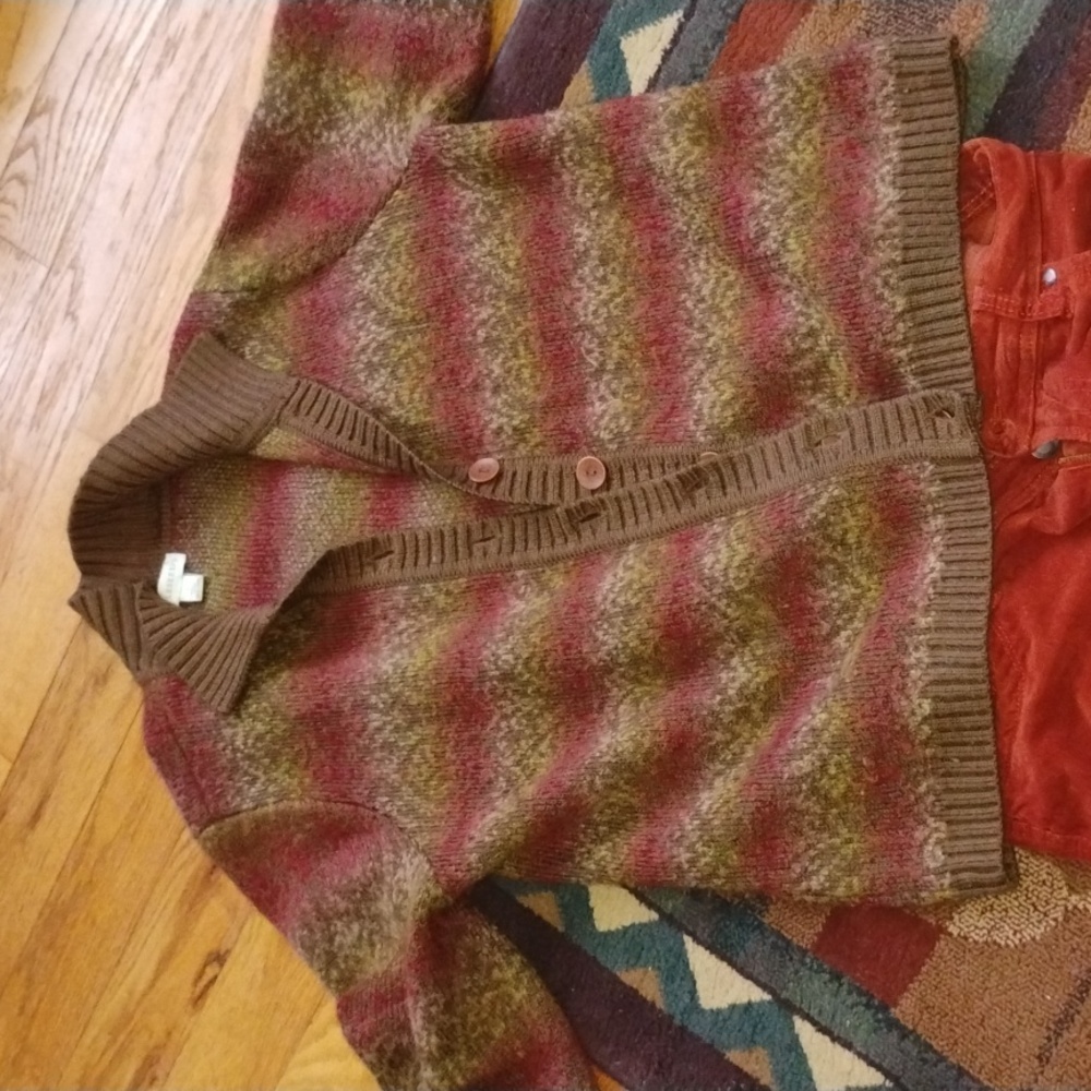 🍁 Appleseed’s AUTUMN HUES CARDIGAN SWEATER OOAK Sz Lg VNPLC